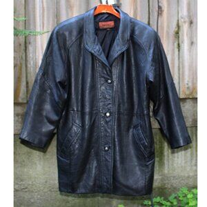 Vintage 1980s Cayenne Leather Women's Car Coat w/Shoulder Pads - fits L or XL